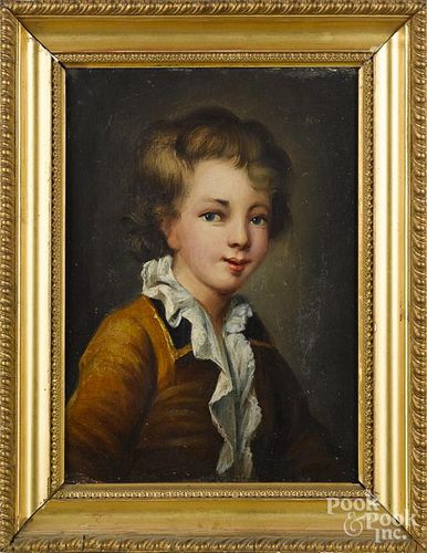 Pair of Continental oil on canvas portraits of a boy and girl, 19th c., 13'' x 9 1/2''.