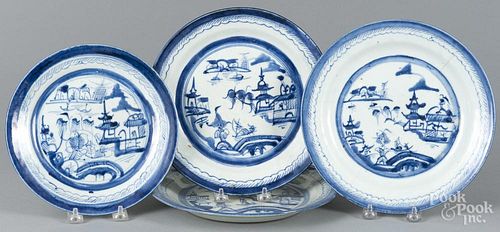 Four Chinese export porcelain Canton plates, 19th c., 8 5/8'' - 10'' dia.