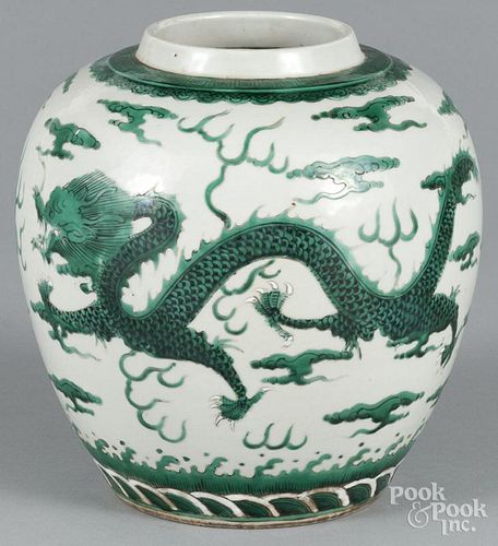 Chinese green and white porcelain dragon jar, 8 3/4'' h.