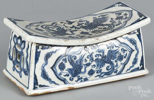 Chinese blue and white porcelain pillow, 4 1/2'' x 10''.