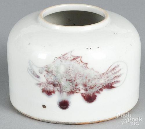 Small Chinese porcelain jar with fish decoration, 3'' h.
