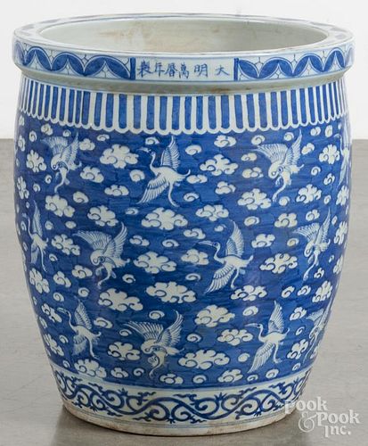 Chinese blue and white porcelain jardinière, 17'' h.