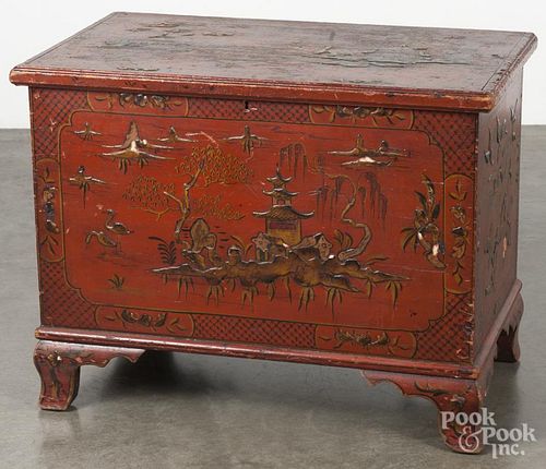 Pine blanket chest with chinoiserie decoration, 24 1/4'' h., 29 1/4'' w.