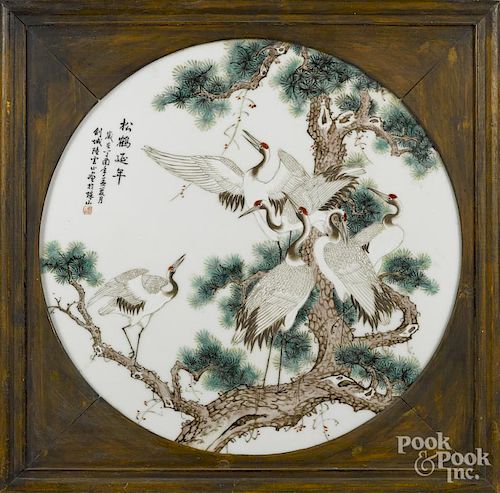 Chinese painted porcelain plaque, 20th c., 21'' dia.