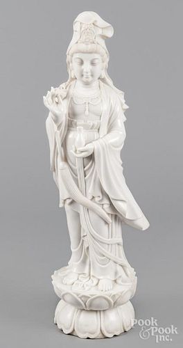 Chinese carved white marble Guanyin, 23 1/2'' h.