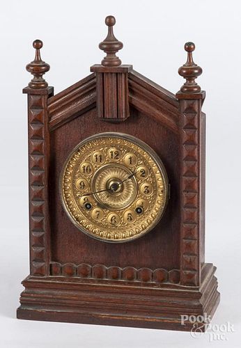 Ansonia walnut mantel clock, 16'' h.