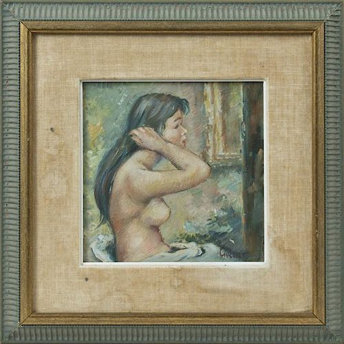 Ginger, "Nude Combing Her Hair," 20th c., oil on b