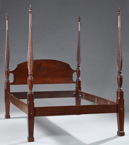 American Classical Carved Mahogany Four Post Bed,