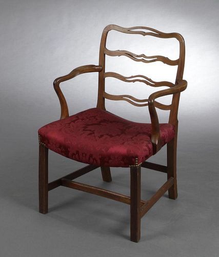 English George III Style Carved Elm Armchair, 19th