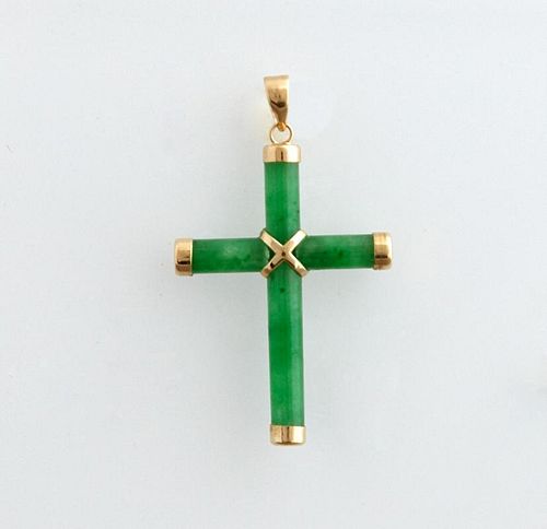 14K Yellow Gold and Jade Cross Pendant, with a 14K