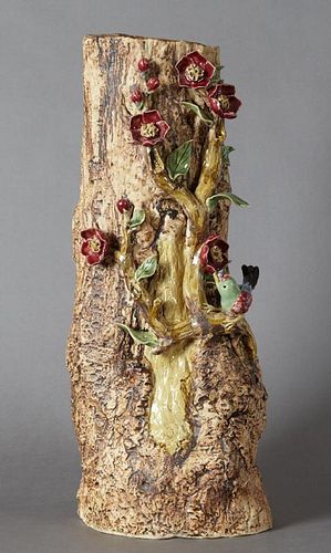 Large Ceramic Vase, 20th c., of tree trunk form, w