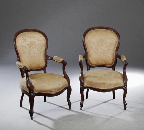 Pair of American Rococo Revival Carved Rosewood Ar