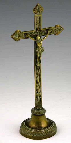 Diminutive Bronze Crucifix, early 20th c., on a sl