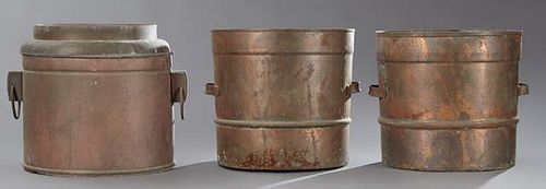 Group of Three Large Kettles, 19th c., two of cast
