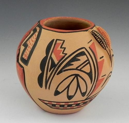Native American Painted Pottery Bowl, 20th c., by
