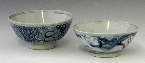 Two Oriental Blue and White Porcelain Rice Bowls,