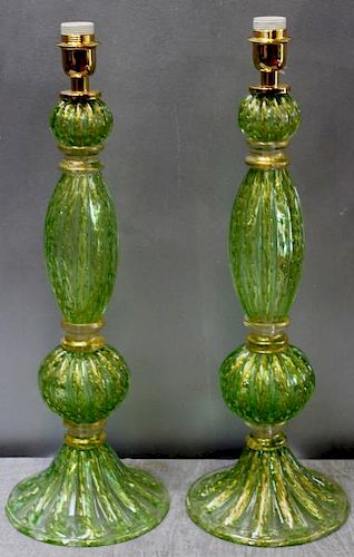 Midcentury Pair of Seguso Murano Table Lamps.