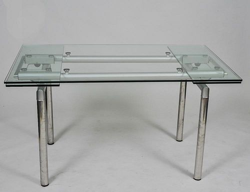 CONTEMPORARY GLASS AND METAL EXTENSION DINING TABLE