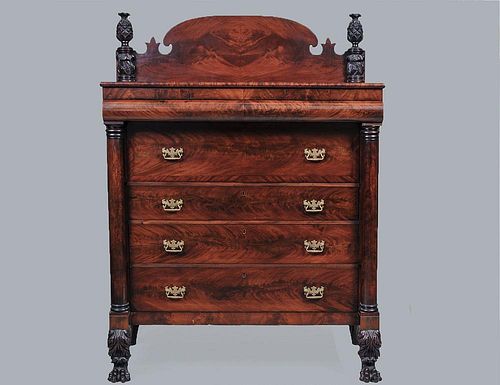 EMPIRE FIGURAL MAHOGANY CHEST OF DRAWERS