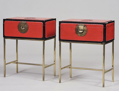 PAIR OF RED AND BLACK LACQUERED BOXES