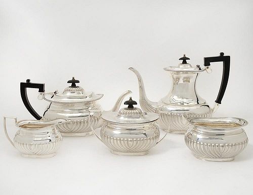 FIVE PIECE SHEFFIELD PLATED TEA AND COFFEE SERVICE