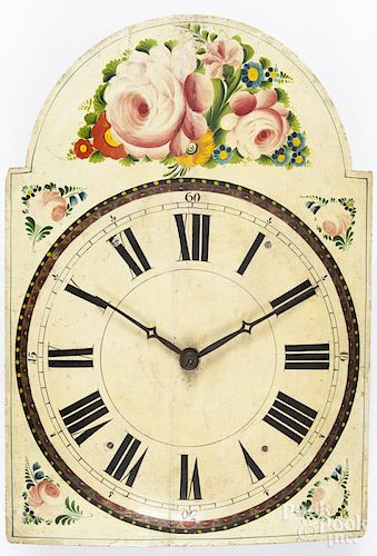Wag on the wall clock, 19th c., with a painted wooden face, 19 1/4'' h., 13 3/4'' w.