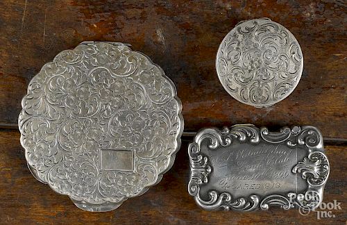 Three Victorian silver cases, to include a sterling match safe, engraved West Philadelphia Boat Club