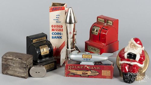 Still banks, to include a Santa from Newark Trust Company, a guided missile coin bank, a rocket bank