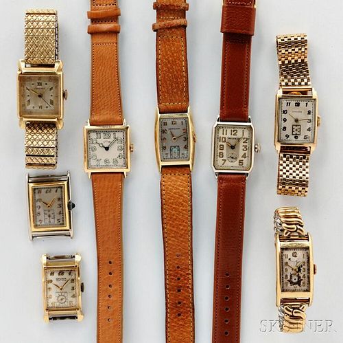 Eight Gold Men's Art Deco Wristwatches
