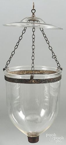 Hanging glass lantern, 19th c., with smoke shade, approx. - 15'' h.