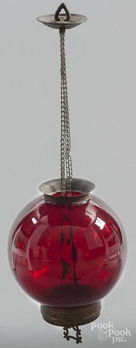 Ruby glass hanging light, 12 1/2'' h.