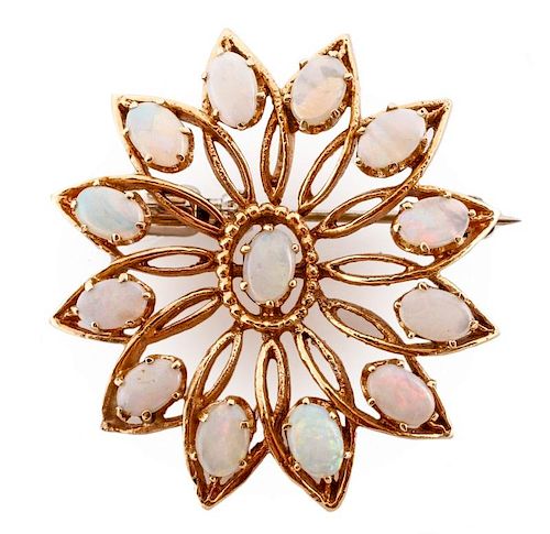 Ladies 14k Yellow Gold & White Opal Brooch