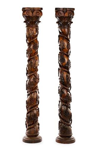 Pair, 18th C. French Walnut Columns w/Grape Motif