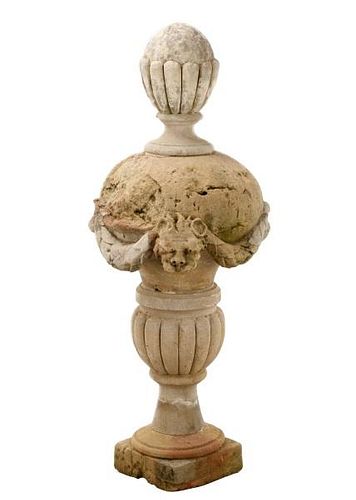 18th C. Carved Stone Garden Finial on Later Mounts