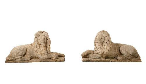 Pair of Large Stone Mirrored Guardian Lions