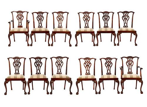 12 Chippendale Style 19th C Mahogany Dining Chairs