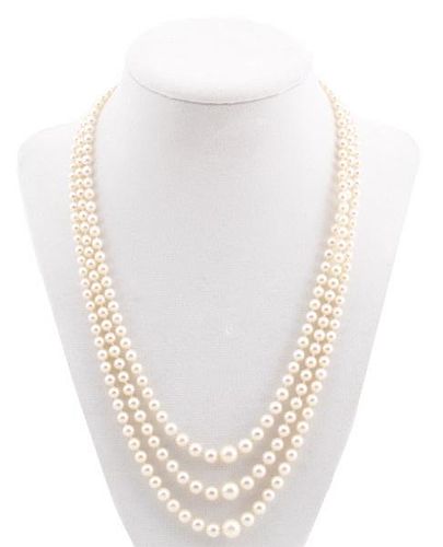 Mikimoto Three Strand Graduated Pearl Necklace