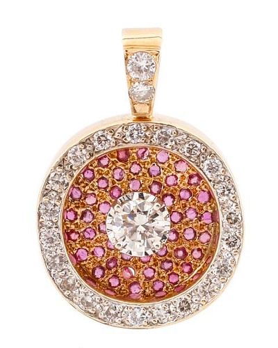 Custom Gold, Diamond & Ruby Circular Pendant