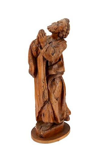 Carved Oak Figure of a Penitent Figure, Circa 1700