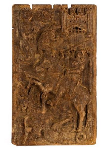 16th C. English Carved Oak Relief, St. George