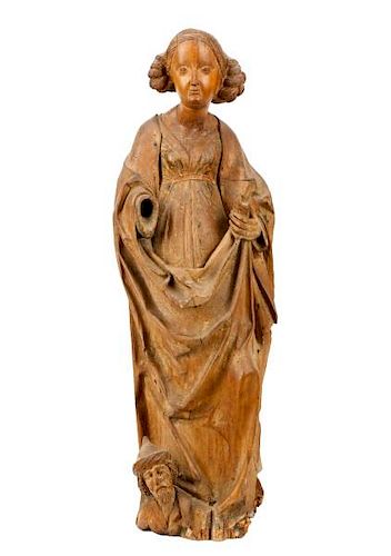 German 16th C. Polychrome Wood Figure, St. Barbara