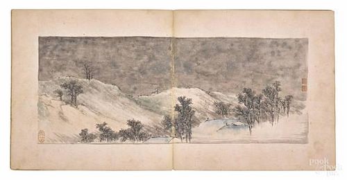 Album of eight Chinese watercolor landscapes, po