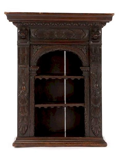 Carved & Stained Walnut Wall Shelf, 19th C.