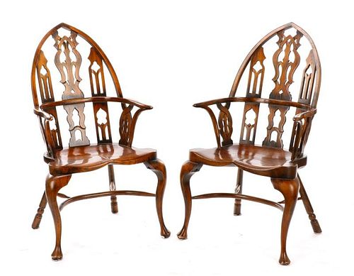 Pair of Gothic Style Windsor Armchairs