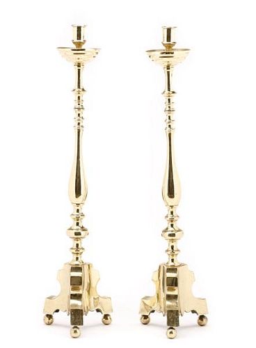 Pair of Tall Brass Candle Altar Sticks