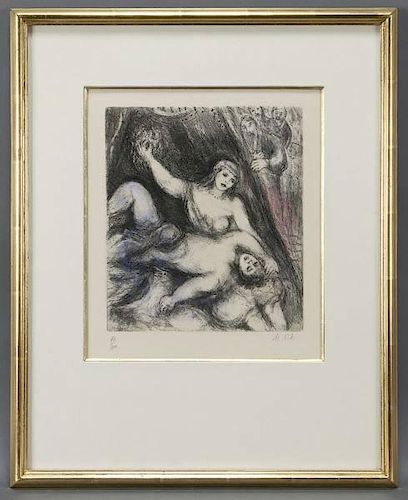 Marc Chagall, "Samson and Delila" hand colored