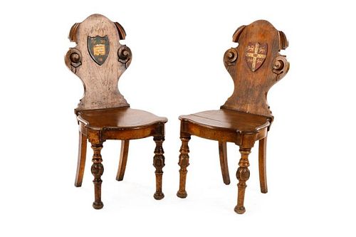 Pair of English Renaissance Revival Hall Chairs