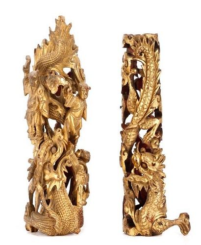 Two Chinese Carved & Gilt Fragments, 19th C.