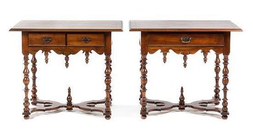 * Two William & Mary Style Walnut Side Tables Height of first 26 x width 34 x depth 21 inches.