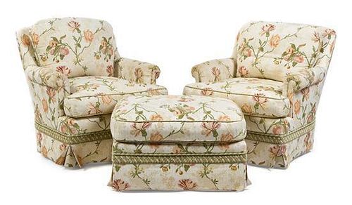 * A Group of Silk Upholstered Seating Furniture Length of first 64 inches.